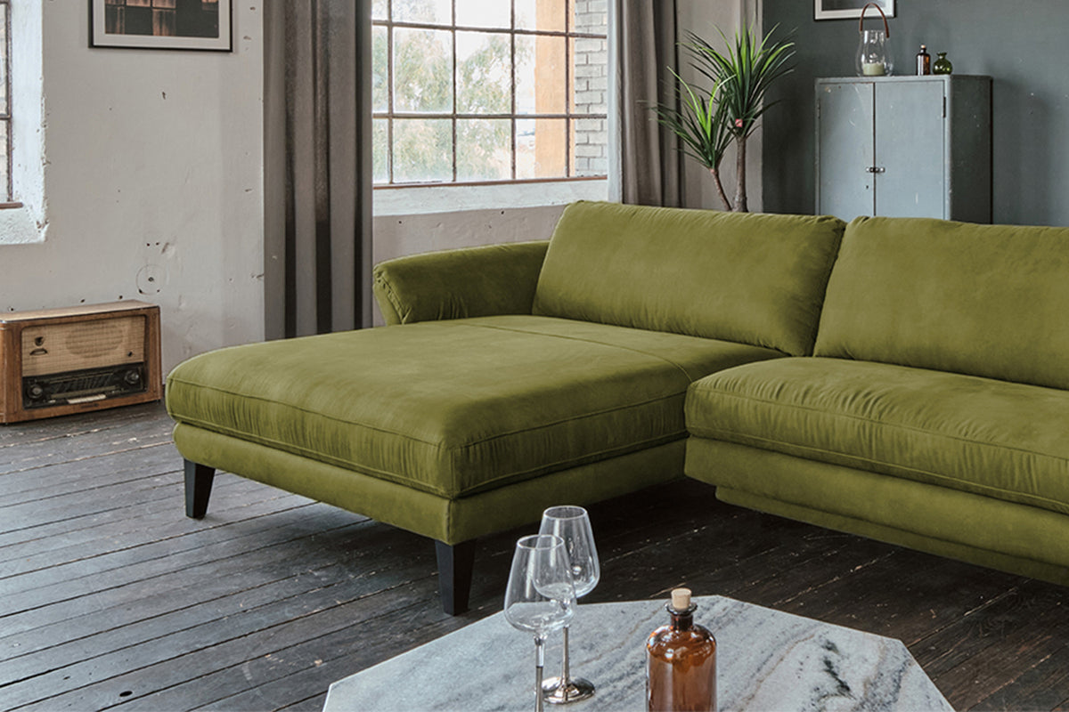 KAWOLA Sofa MALTA Ecksofa Stoff moosgrün