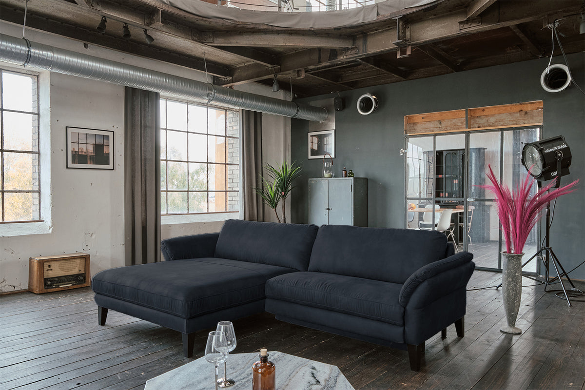 KAWOLA Sofa MALTA Ecksofa Stoff schwarz, Links, Ohne Zusatzausstattung, Relaxfunktion