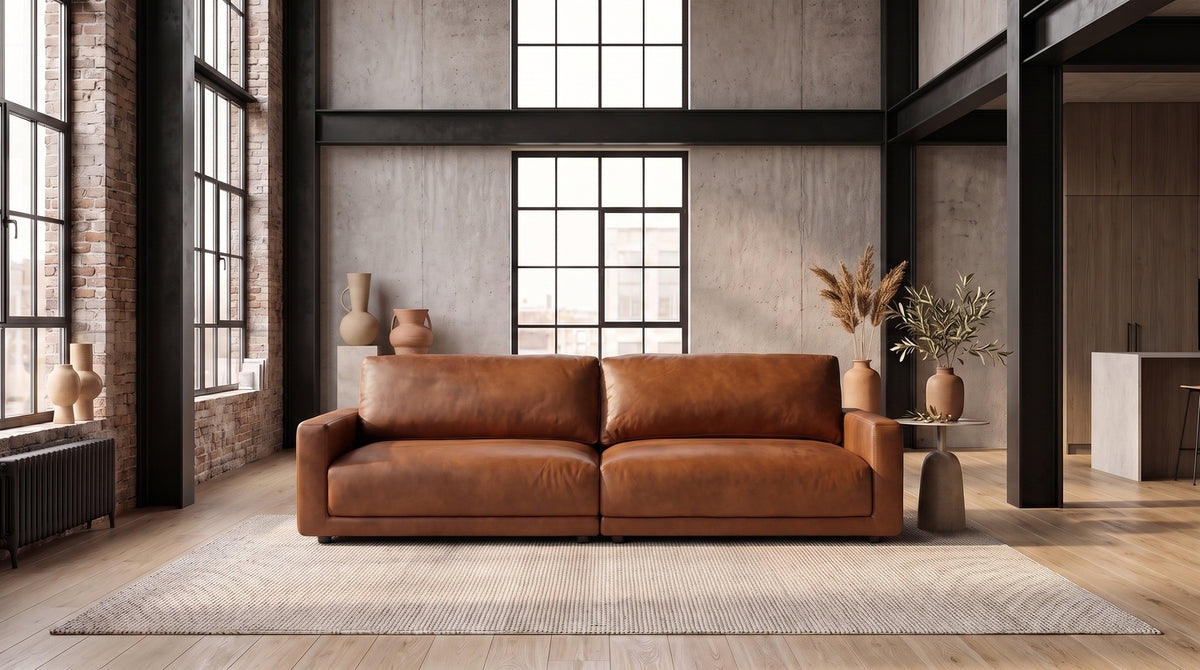 KAWOLA Sofa MARLIN 3-Sitzer Lederfaserstoff cognac