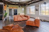 KAWOLA Sofa MIA Modulares Sofa 8-tlg. Lederfaserstoff cognac
