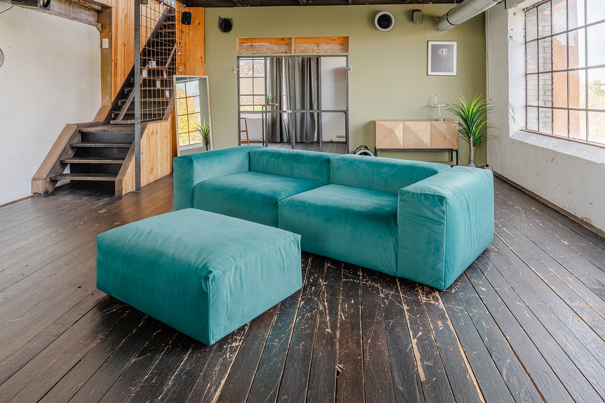KAWOLA Sofa MIA Modulares Sofa 8-tlg. Velvet grün