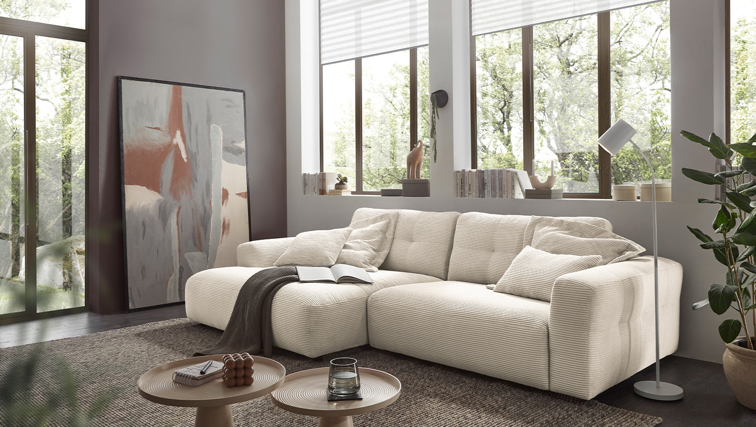 KAWOLA Sofa MIKA Ecksofa Cord cremeweiß, 296 x 167, Links