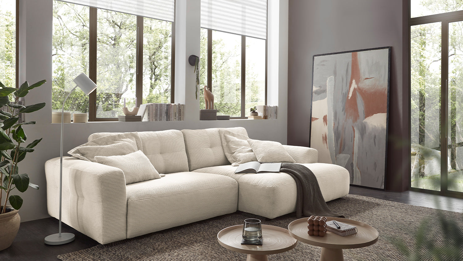 KAWOLA Sofa MIKA Ecksofa Cord cremeweiß, 296 x 167, Rechts