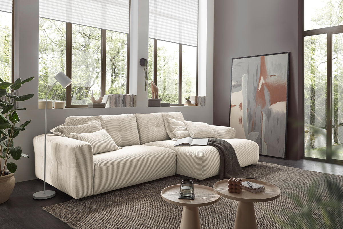 KAWOLA Sofa MIKA Ecksofa Cord cremeweiß, 296 x 167, Rechts