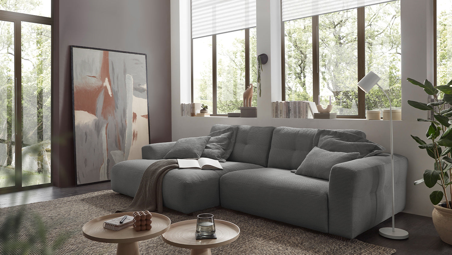 KAWOLA Sofa MIKA Ecksofa Cord grau, 276 x 167, Links
