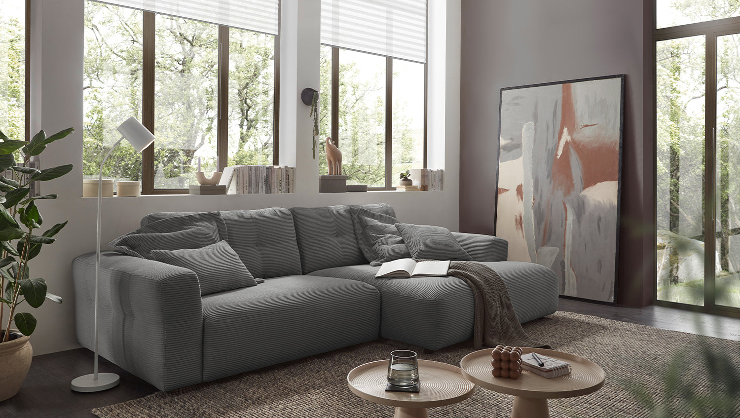 KAWOLA Sofa MIKA Ecksofa Cord grau, 296 x 167, Rechts