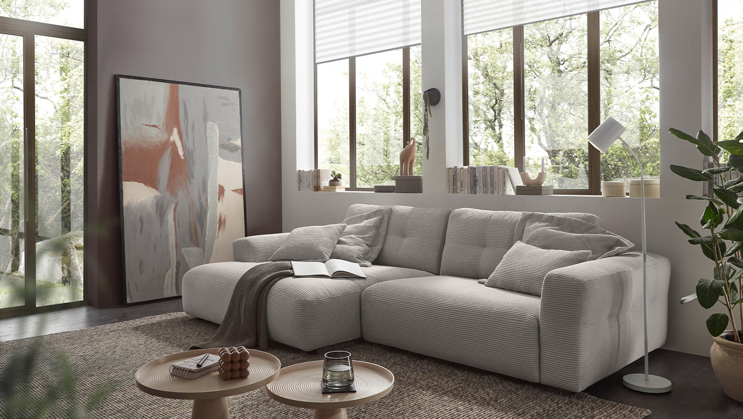 KAWOLA Sofa MIKA Ecksofa Cord hellgrau, 276 x 167, Links