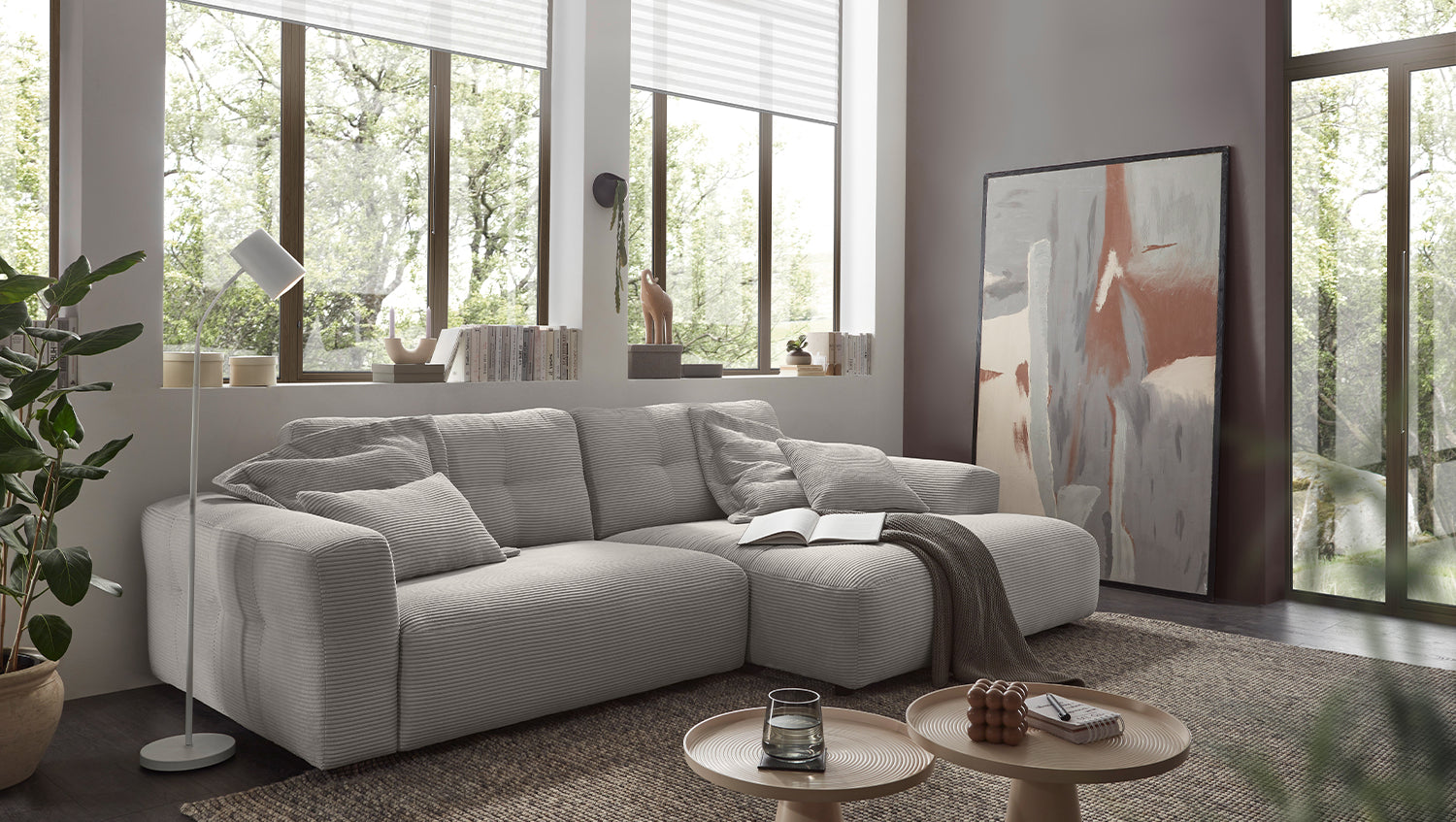 KAWOLA Sofa MIKA Ecksofa Cord hellgrau, 276 x 167, Rechts