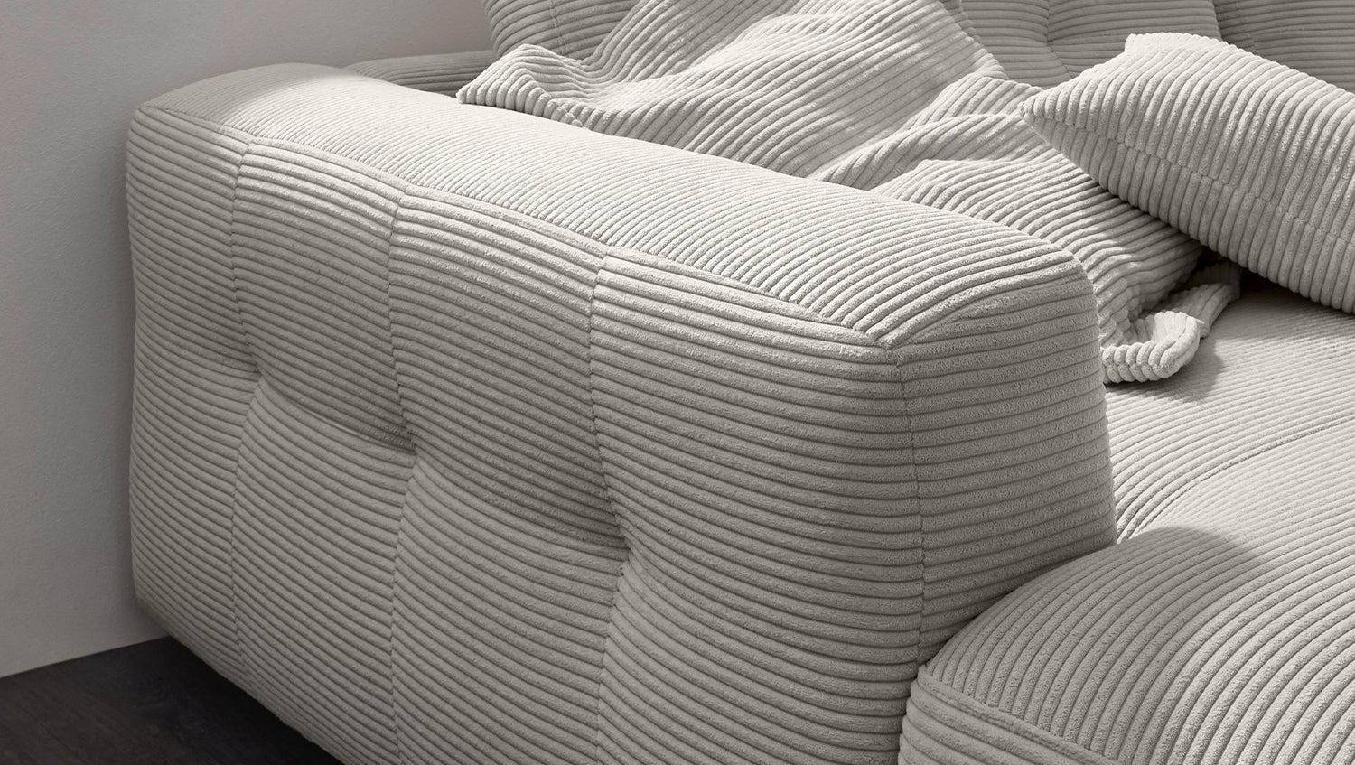 KAWOLA Sofa MIKA Ecksofa Cord hellgrau