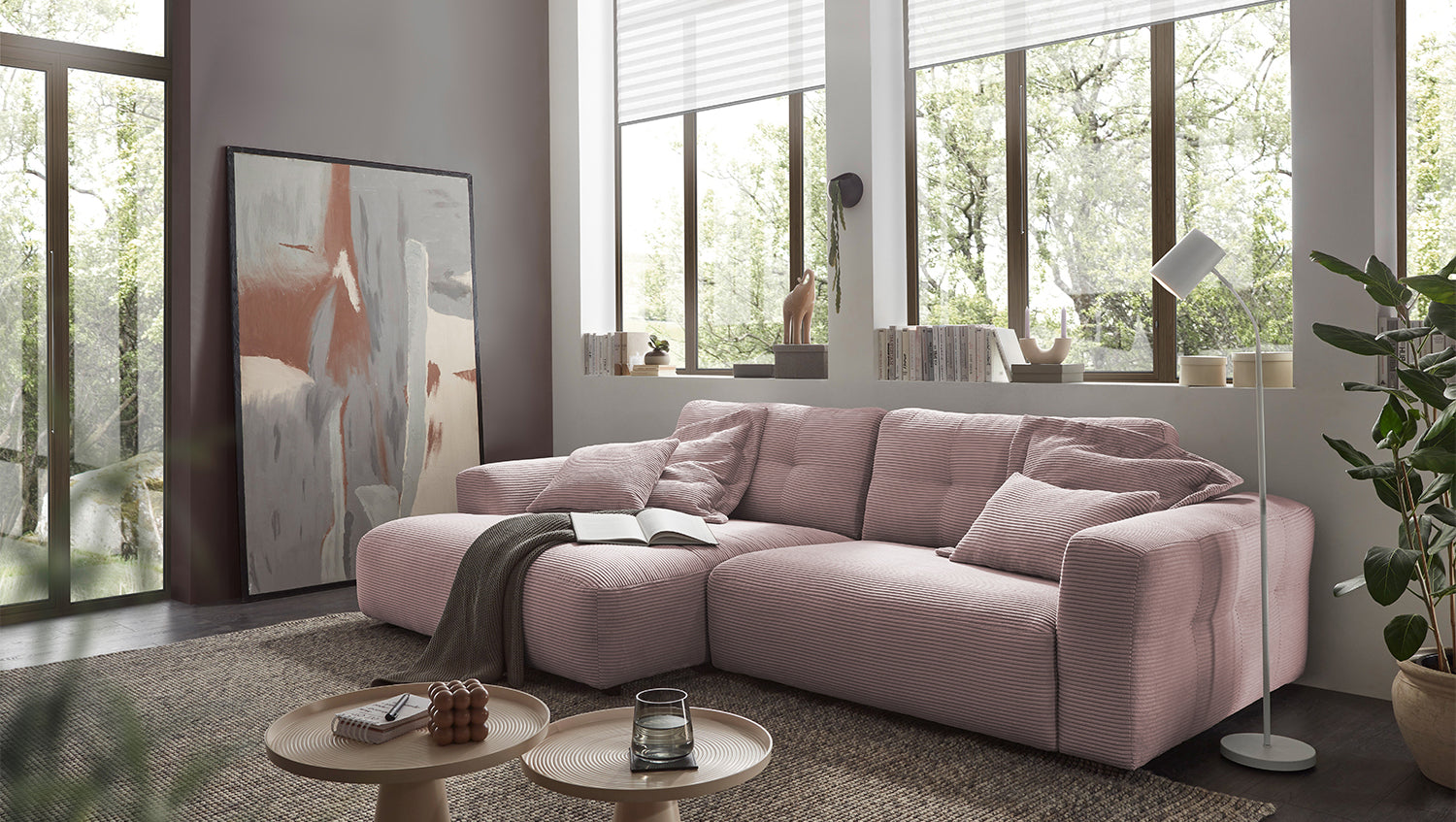 KAWOLA Sofa MIKA Ecksofa Cord rosa, 296 x 167, Links