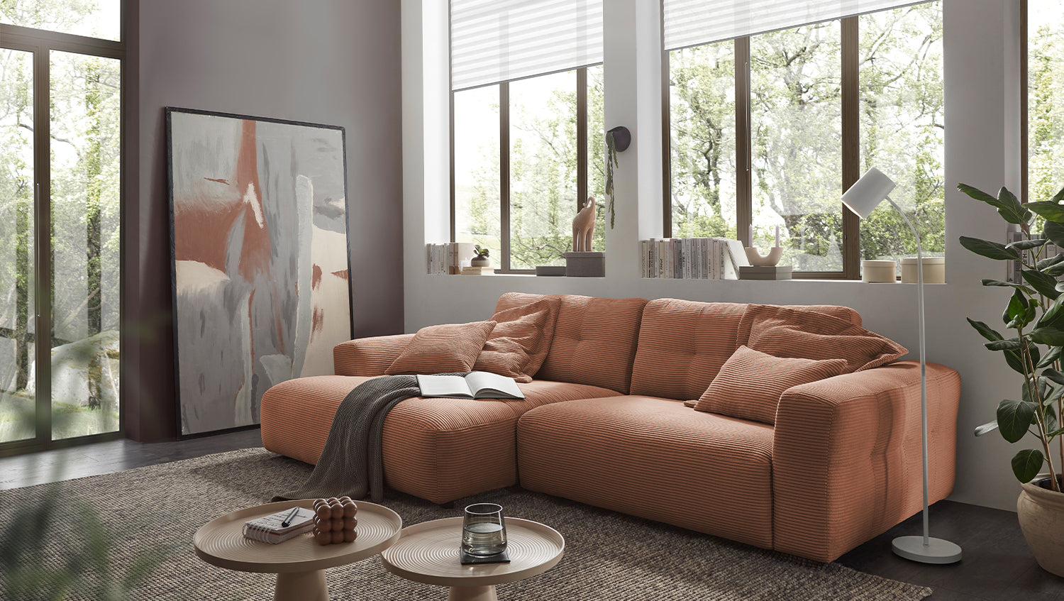 KAWOLA Sofa MIKA Ecksofa Cord rost, 276 x 167, Links