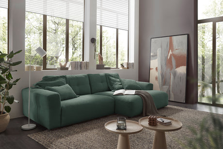 KAWOLA Sofa MIKA Ecksofa Cord smaragd, 296 x 167, Rechts