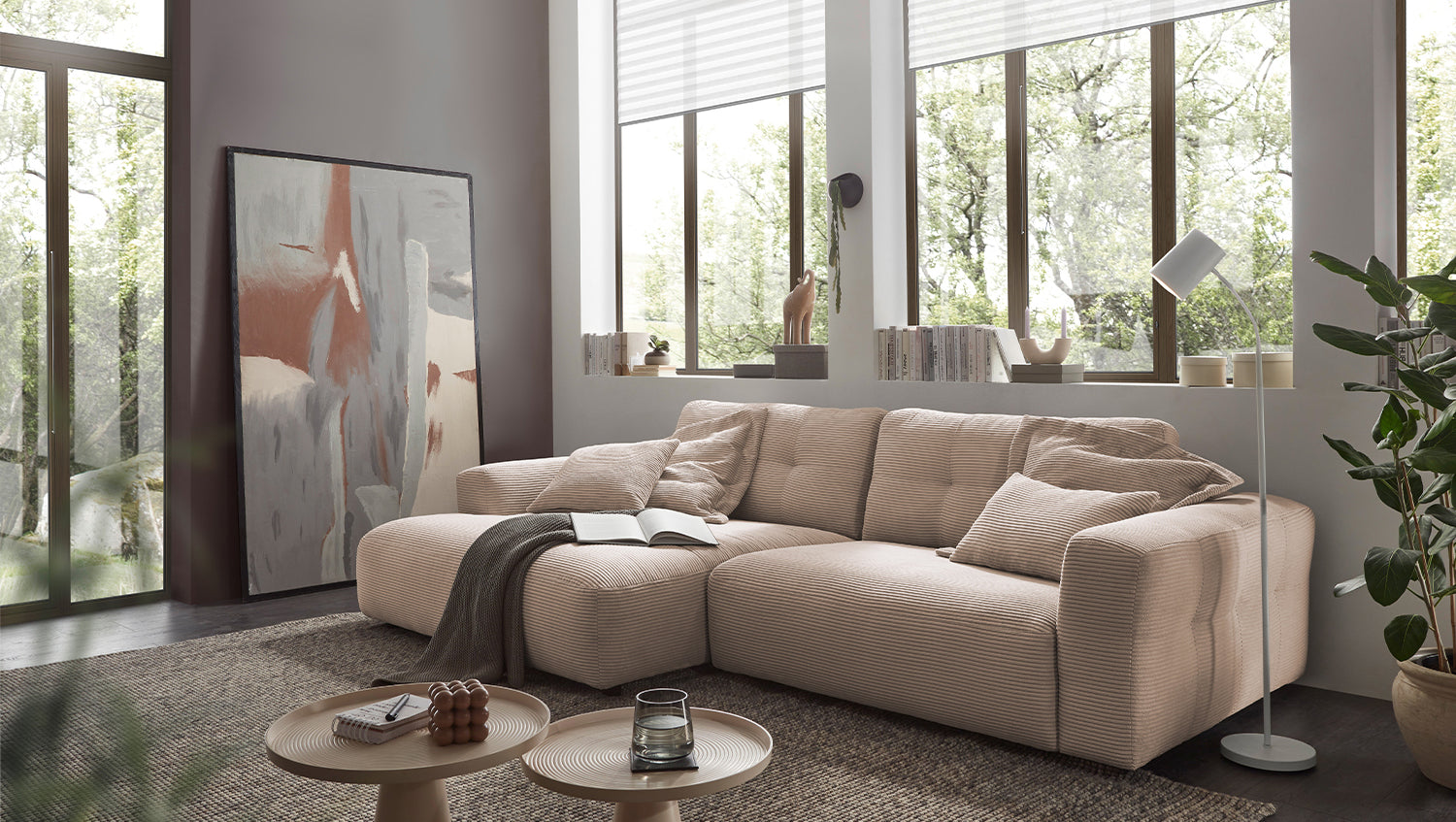 KAWOLA Sofa MIKA Ecksofa Cord taupe, 296 x 167, Links