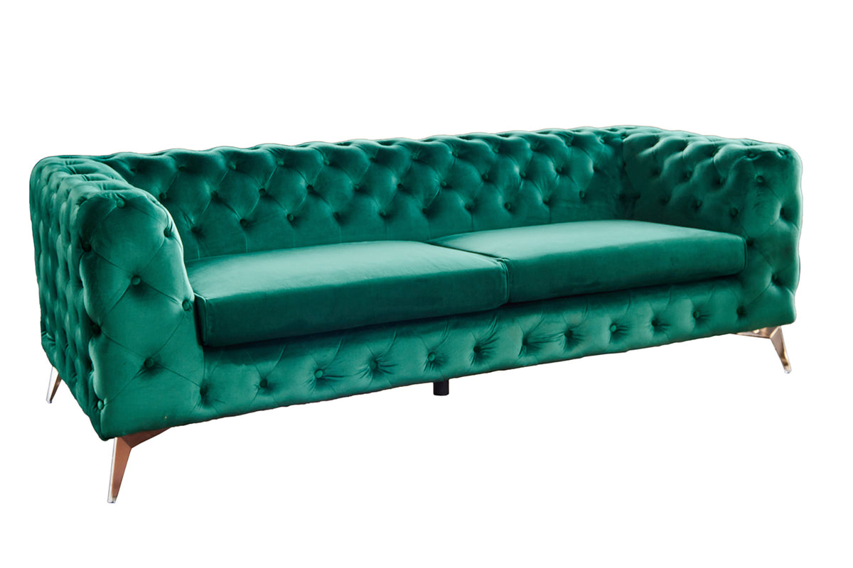 KAWOLA Sofa NARLA Chesterfield 3-Sitzer Velvet grün