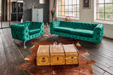 KAWOLA Sofa NARLA Chesterfield 3-Sitzer Velvet grün