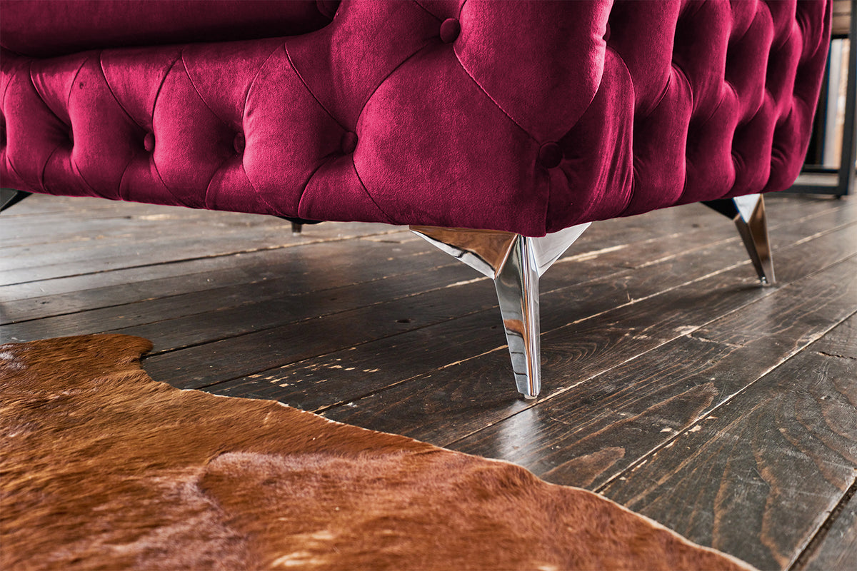 KAWOLA Sofa NARLA Chesterfield 3-Sitzer Velvet rot