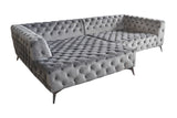 KAWOLA Sofa NARLA Ecksofa Chesterfield Stoff velvet silber Recamiere links