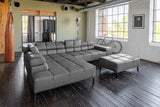 KAWOLA Sofa NELSON Ecksofa Leder anthrazit, Links, Mit Fußhocker, Relaxfunktion