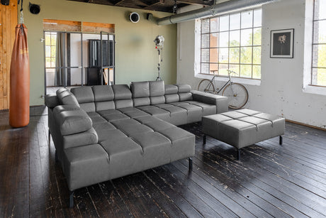 KAWOLA Sofa NELSON Ecksofa Leder anthrazit, Links, Mit Fußhocker, Relaxfunktion