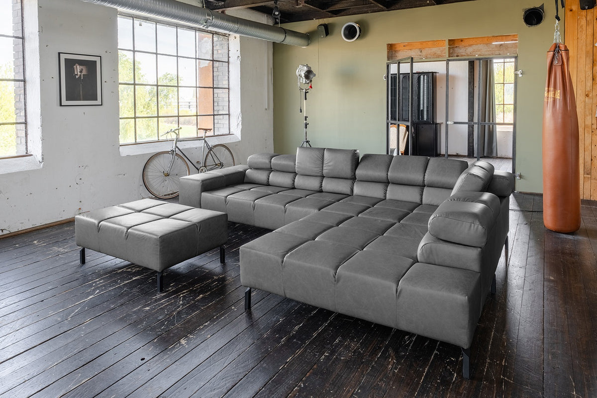 KAWOLA Sofa NELSON Ecksofa Leder anthrazit, Rechts, Mit Fußhocker, Relaxfunktion
