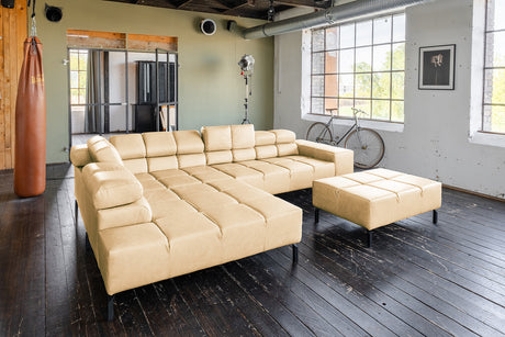 KAWOLA Sofa NELSON Ecksofa Leder beige, Links, Mit Fußhocker, Relaxfunktion
