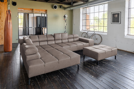 KAWOLA Sofa NELSON Ecksofa Leder dunkelbraun, Links, Mit Fußhocker, Ohne Komfortfunktion
