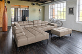 KAWOLA Sofa NELSON Ecksofa Leder grau, Links, Mit Fußhocker, Relaxfunktion