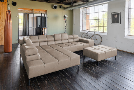 KAWOLA Sofa NELSON Ecksofa Leder grau, Links, Mit Fußhocker, Relaxfunktion