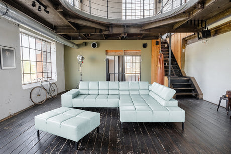 KAWOLA Sofa NELSON Ecksofa Leder hellblau