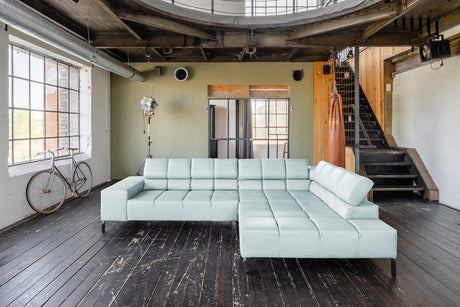 KAWOLA Sofa NELSON Ecksofa Leder hellblau