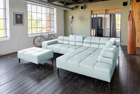 KAWOLA Sofa NELSON Ecksofa Leder hellblau, Rechts, Mit Fußhocker, Ohne Komfortfunktion