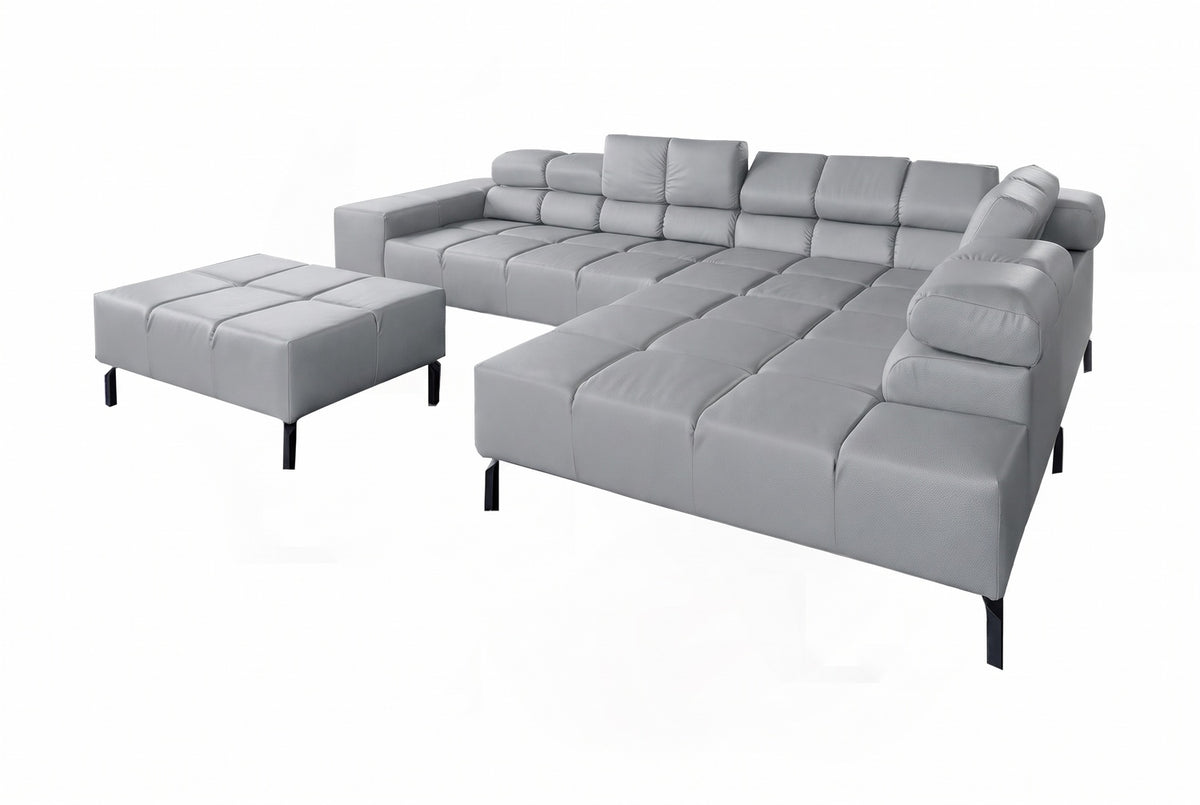KAWOLA Sofa NELSON Ecksofa Leder hellgrau