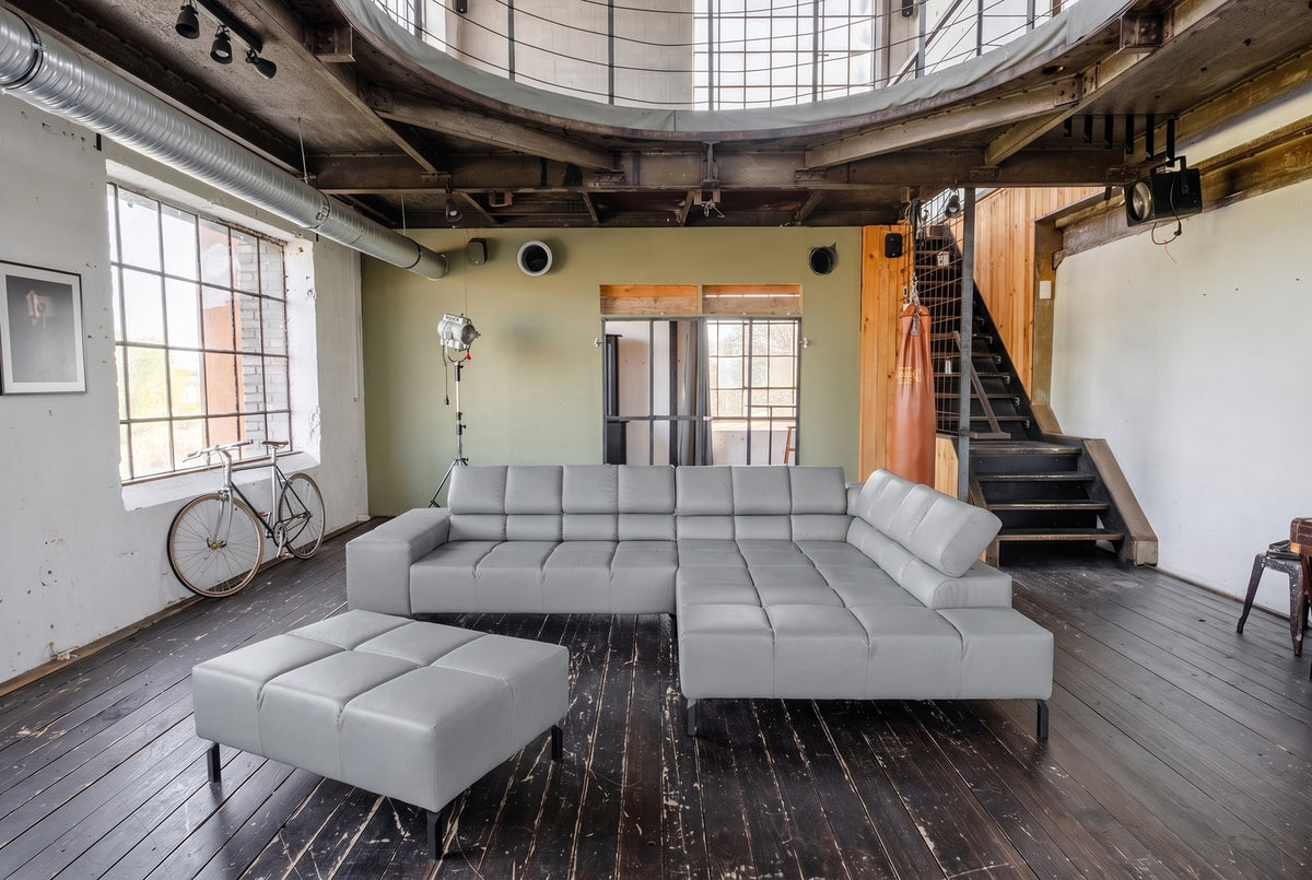KAWOLA Sofa NELSON Ecksofa Leder hellgrau