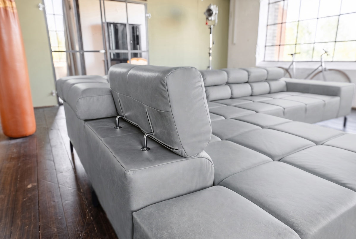 KAWOLA Sofa NELSON Ecksofa Leder hellgrau