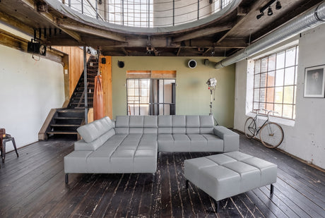 KAWOLA Sofa NELSON Ecksofa Leder hellgrau, Links, Mit Fußhocker, Relaxfunktion