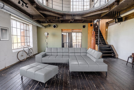 KAWOLA Sofa NELSON Ecksofa Leder hellgrau, Rechts, Mit Fußhocker, Relaxfunktion