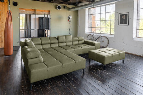 KAWOLA Sofa NELSON Ecksofa Leder olivgrün, Links, Mit Fußhocker, Relaxfunktion