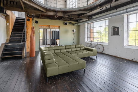 KAWOLA Sofa NELSON Ecksofa Leder olivgrün, Links, Ohne Zusatzausstattung, Ohne Komfortfunktion