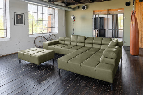 KAWOLA Sofa NELSON Ecksofa Leder olivgrün, Rechts, Mit Fußhocker, Ohne Komfortfunktion