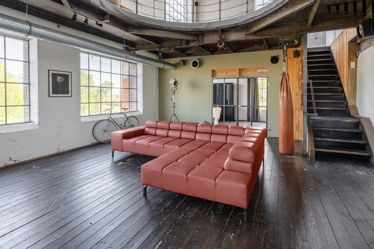 KAWOLA Sofa NELSON Ecksofa Leder rot, Rechts, Ohne Zusatzausstattung, Ohne Komfortfunktion