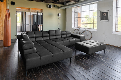 KAWOLA Sofa NELSON Ecksofa Leder schwarz, Links, Mit Fußhocker, Relaxfunktion