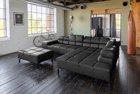KAWOLA Sofa NELSON Ecksofa Leder schwarz, Rechts, Mit Fußhocker, Ohne Komfortfunktion