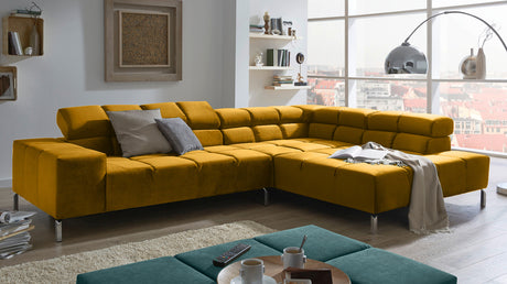 KAWOLA Sofa NELSON Ecksofa Velvet curry, Links, Ohne Komfortfunktion