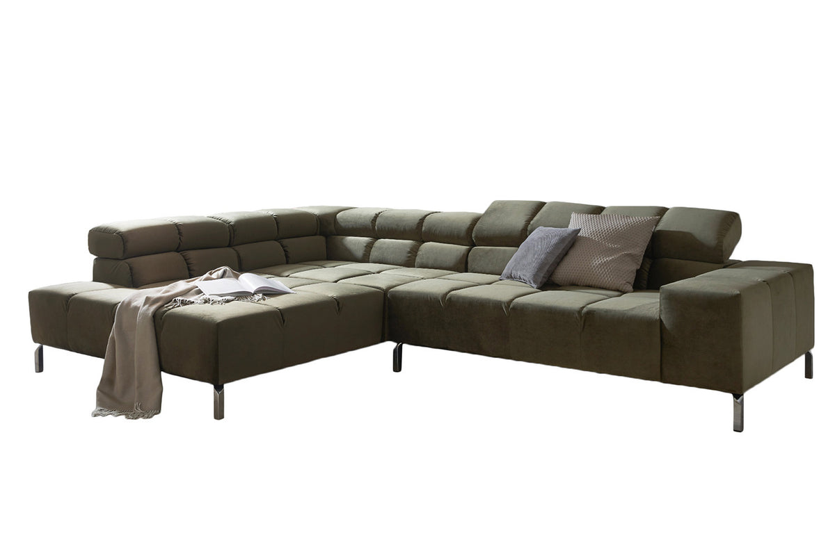 KAWOLA Sofa NELSON Ecksofa Velvet olivgrün