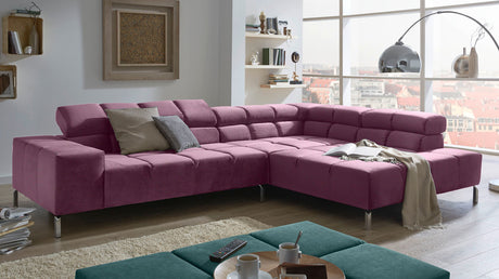 KAWOLA Sofa NELSON Ecksofa Velvet purple, Links, Relaxfunktion