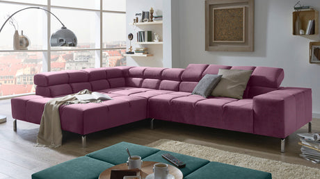 KAWOLA Sofa NELSON Ecksofa Velvet purple, Rechts, Ohne Komfortfunktion