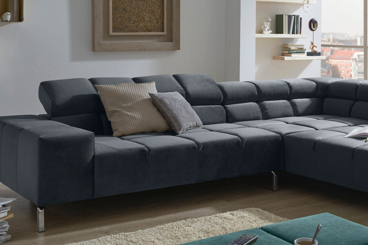 KAWOLA Sofa NELSON Ecksofa Velvet schwarz
