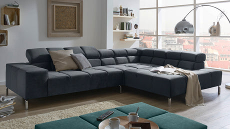 KAWOLA Sofa NELSON Ecksofa Velvet schwarz, Links, Relaxfunktion