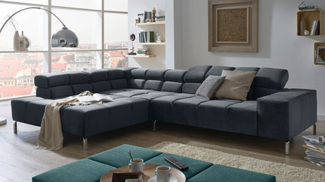 KAWOLA Sofa NELSON Ecksofa Velvet schwarz, Rechts, Relaxfunktion