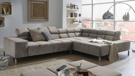 KAWOLA Sofa NELSON Ecksofa Velvet silber, Links, Relaxfunktion